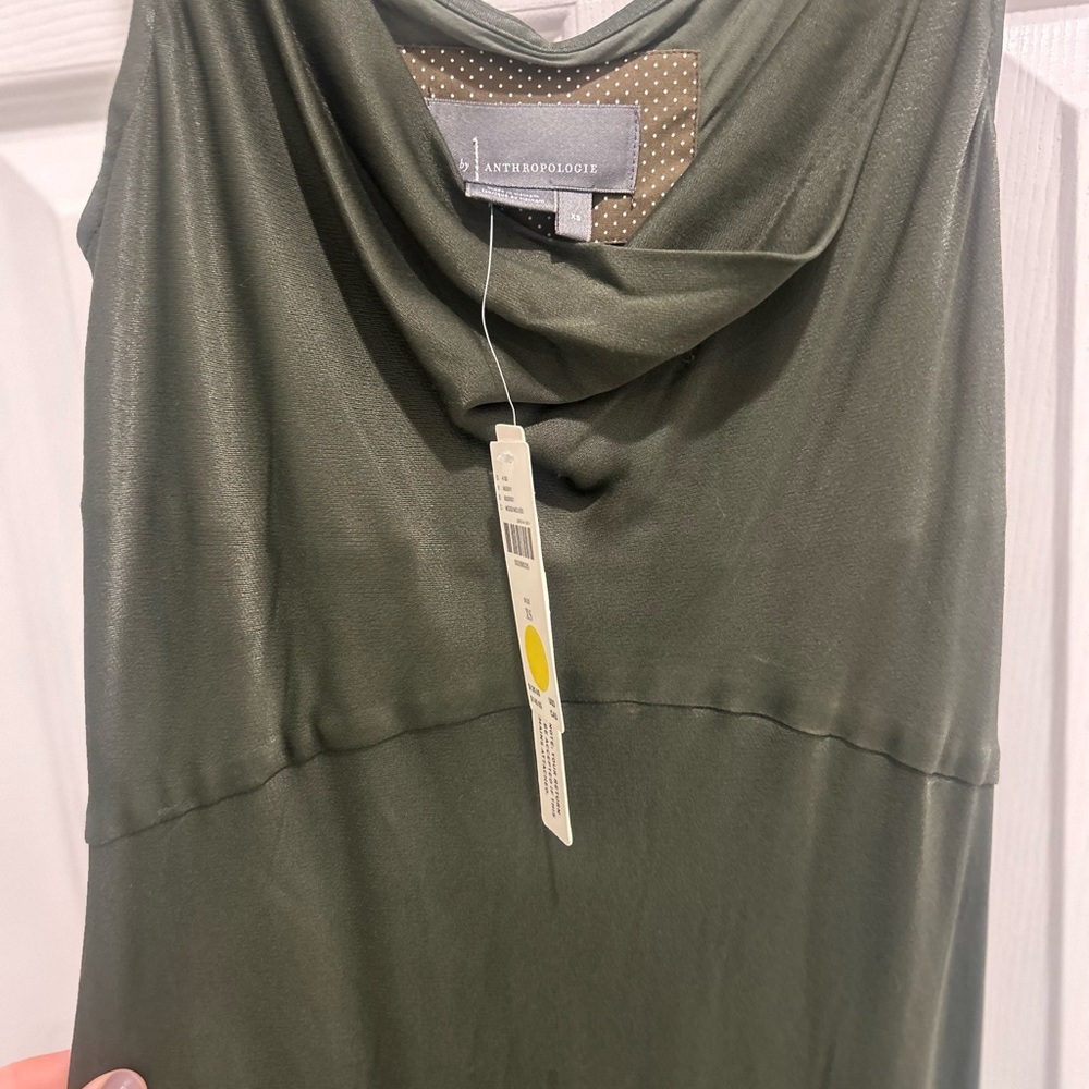 Anthropologie Olive Green Cowl Neck Long Dress